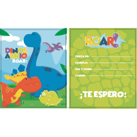 Tarjeta De Invitación  Dinosaurio  10 Pza.