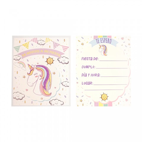 Tarjeta De Invitación  Unicornio  10 Pza.