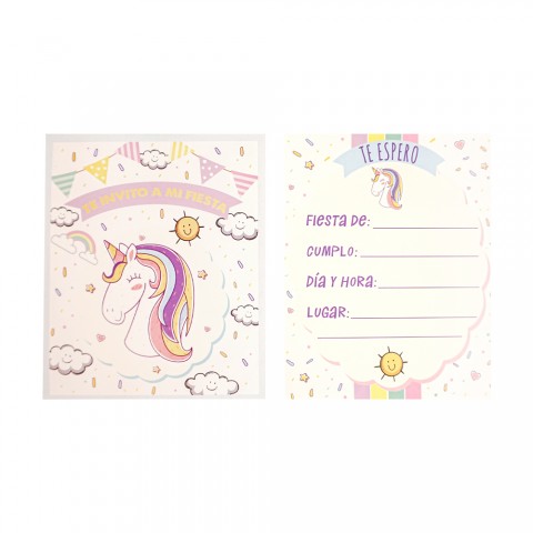 Tarjeta De Invitación  Unicornio  10 Pza.