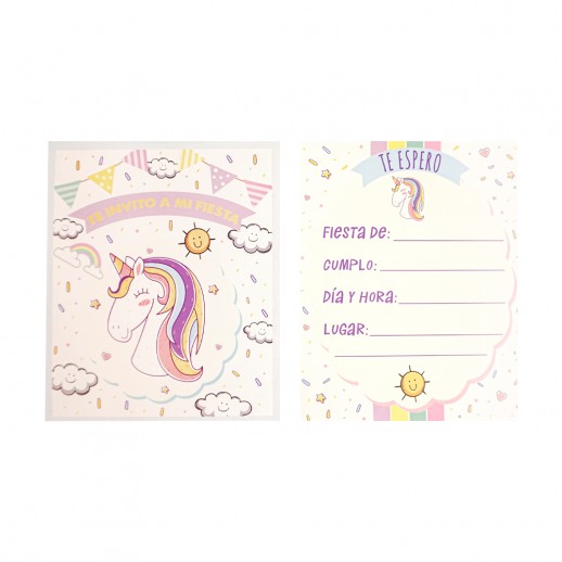 Tarjeta De Invitación  Unicornio  10 Pza.