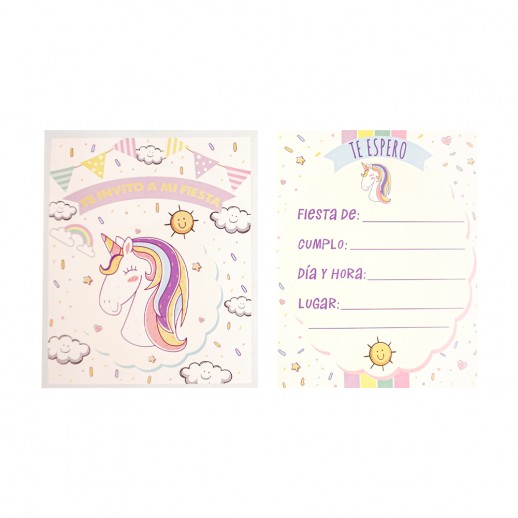 Tarjeta De Invitación  Unicornio  10 Pza.