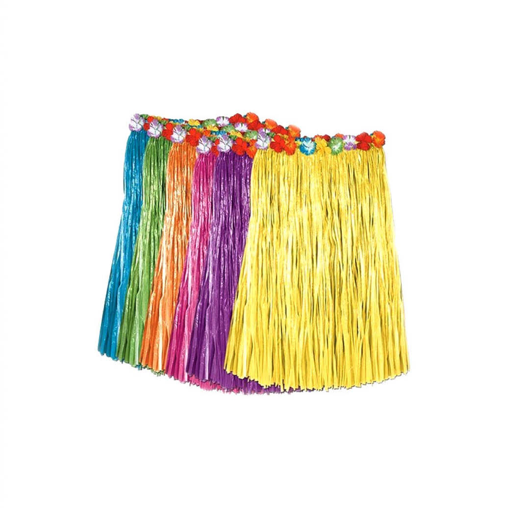 Falda Hawaiana Larga Azul - Rafia Sintética, Cintura Elástica Con Velcro, 90 Cm Largo, Para Fiestas Temáticas