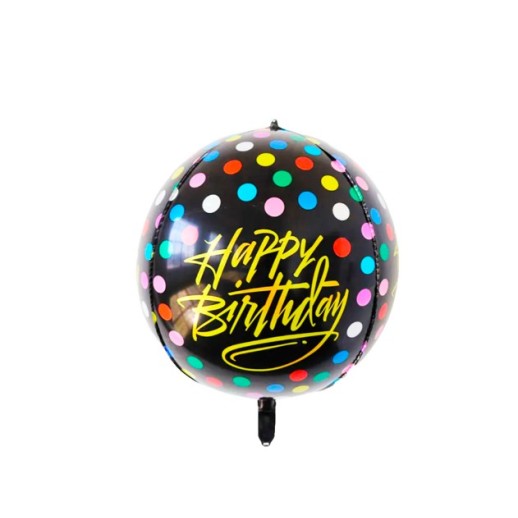 Globo Happy Birthday Negro Con Puntos