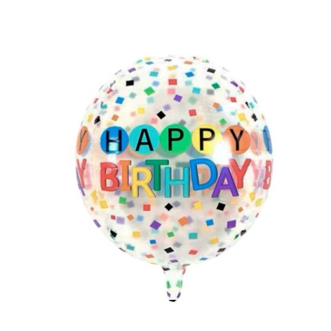 Globo Happy Birthday Transparente Con Puntos