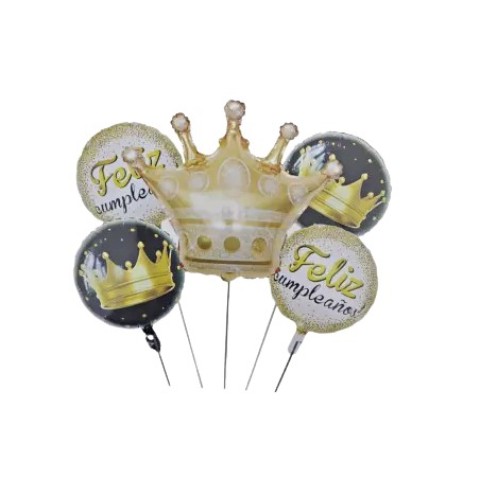 Set Globo Corona Dorada 5Pza