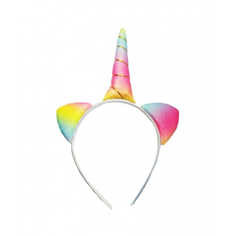 Diadema Unicornio Blanca Con Cuerno Y Orejitas Multicolor