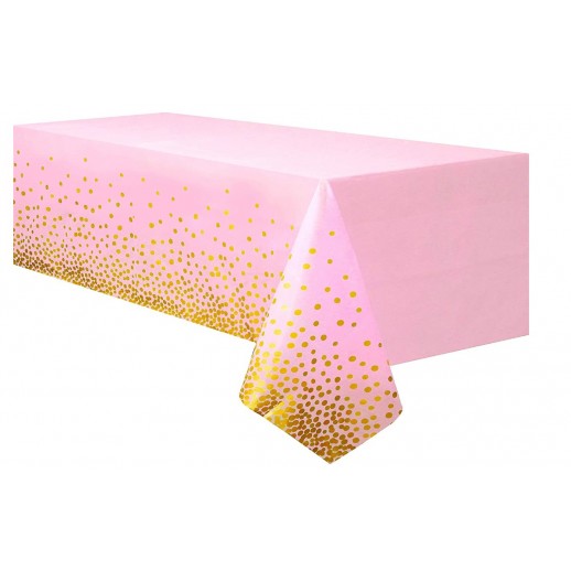 Mantel Plástico Rosa Con Puntos Dorados 1.37X1.83 Cm