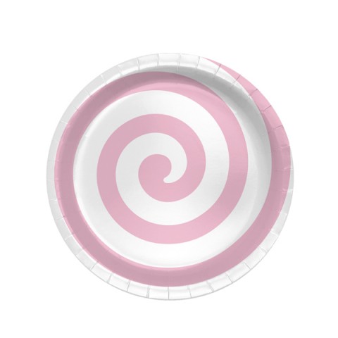 Plato Diseño  7" Espiral  Rosado 8Pza