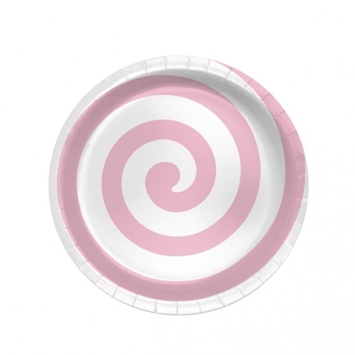 Plato Diseño  7" Espiral  Rosado 8Pza