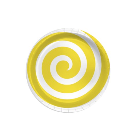 Plato Diseño  7" Espiral  Amarillo 8Pza