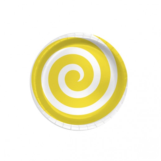Plato Diseño  7" Espiral  Amarillo 8Pza