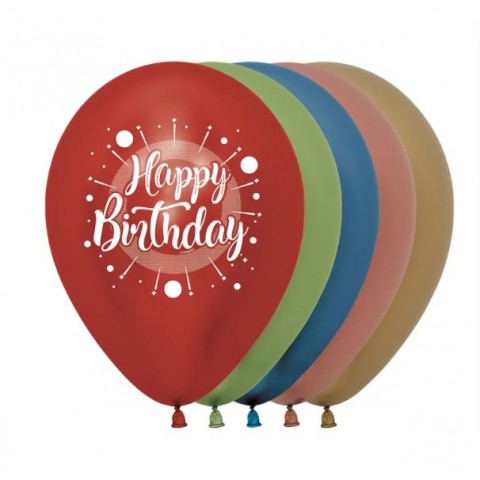 Vejiga Metalizada "Happy Birthday" Multicolor Reflex 12 Pza