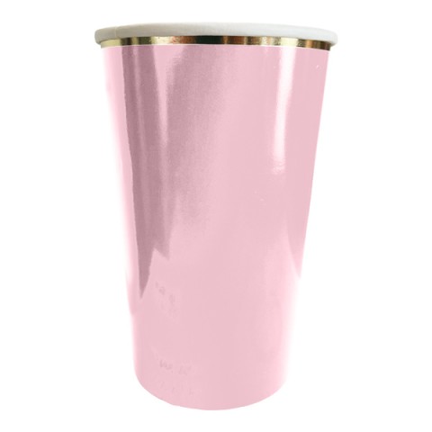 Vaso Rosa Orilla Dorada 16 Oz 6 Pza