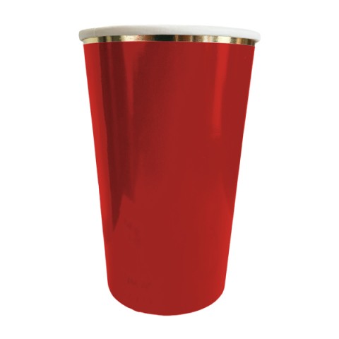 Vaso Rojo Orilla Dorada 16 Oz 6 Pza