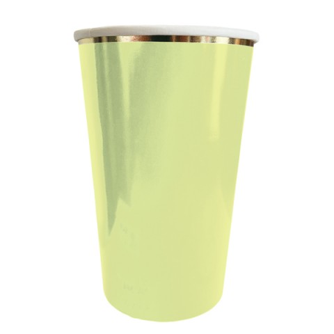 Vaso Amarillo Orilla Dorada 16 Oz 6 Pza