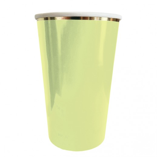 Vaso Amarillo Orilla Dorada 16 Oz 6 Pza