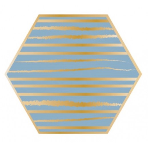 Plato 7" Luxury Celeste Con Dorado 8Pza