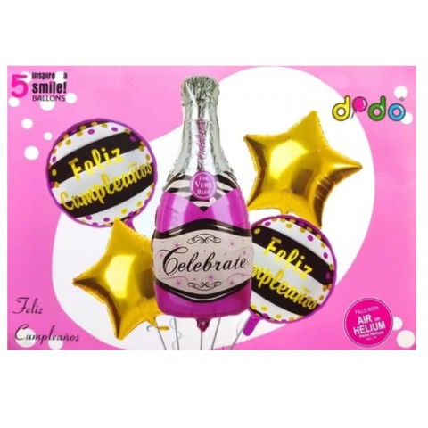 Set Globo Botella "Celebrate" 5Pza