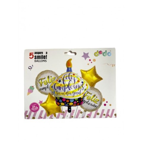 Set Globo Feliz "Cumpleaños" Cupcake 5Pza