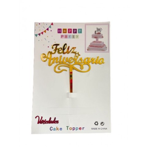 Cake Topper "Feliz Aniversario" Dorado