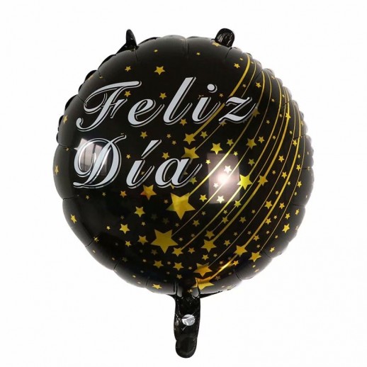 Globo "Feliz Día" Dorado Con Negro  3 Pza