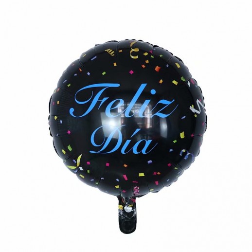 Globo "Feliz Día" Azul Con Negro  3 Pza