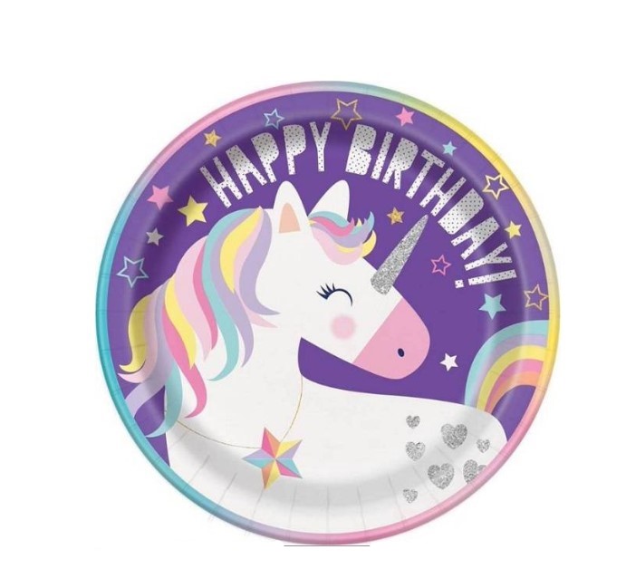 Platos de papel unicornio Feliz cumpleaños CHICOS (10 piezas)
