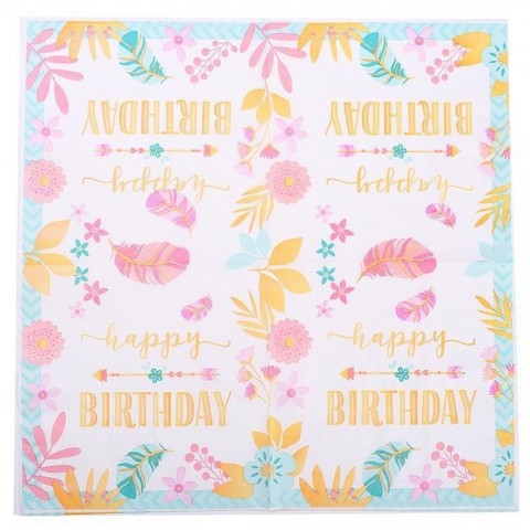 Servilletas "Happy Birthday" Floral 20Pza 