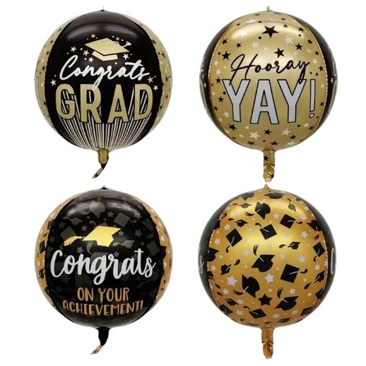 Globos Metálicos Dorado Con Negro De Graduación 