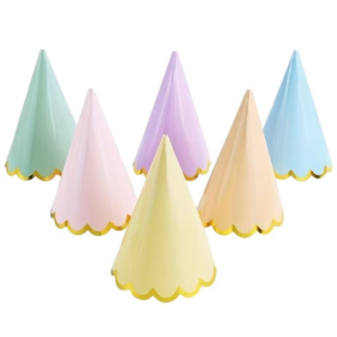 Sombreros De Fiesta Colores Pastel Con Orilla Dorada