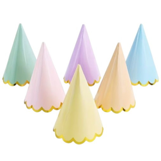 Sombreros De Fiesta Colores Pastel Con Orilla Dorada