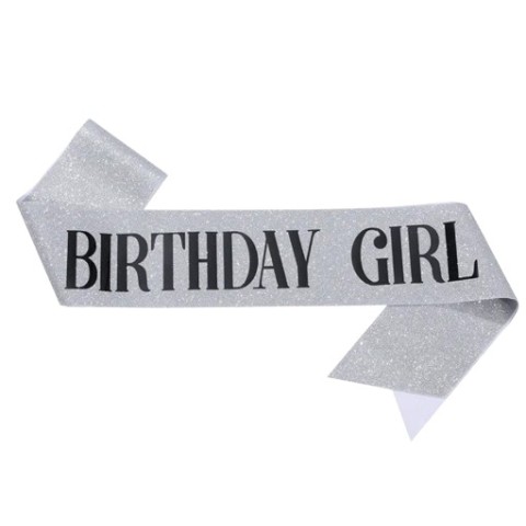 Banda "Birthday Girl"  Plateada Con Negro