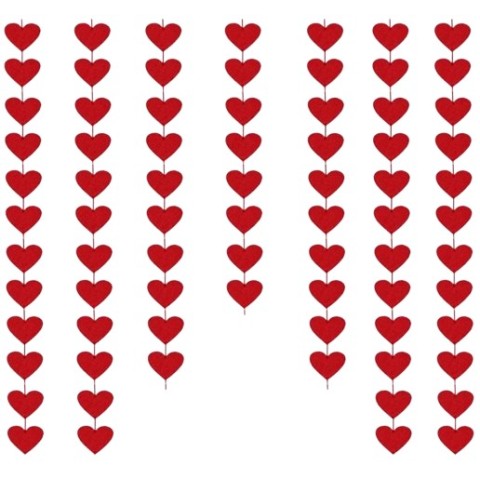 Set De 3 Cuerdas Con 72 Corazones Rojos  