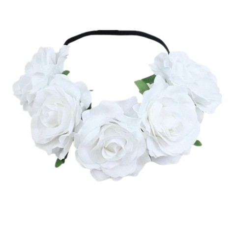 Diadema Elástica De Flor Blanca