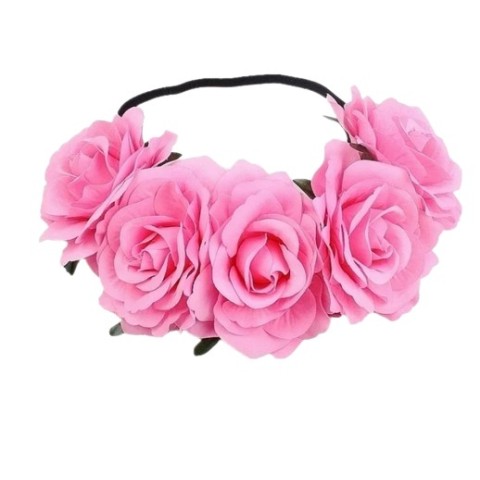 Diadema Elástica De Flor Rosa Fuerte