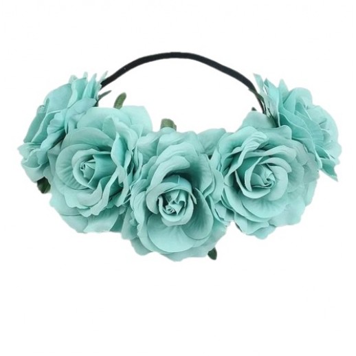 Diadema Elástica De Flor Aqua