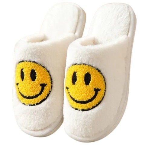 Pantuflas Blancas Carita Feliz Amarilla