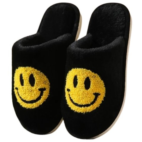 Pantuflas Negras Con Carita Feliz Amarilla