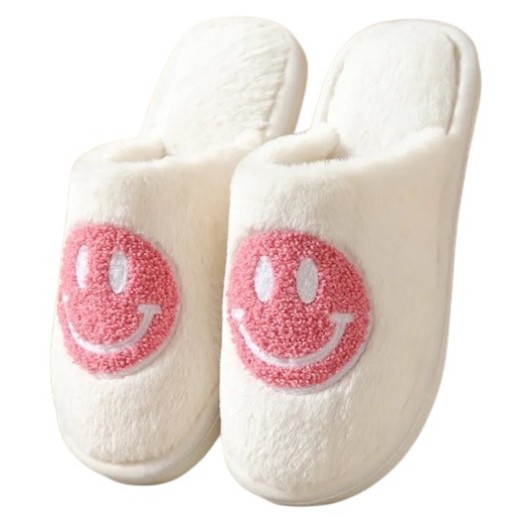 Pantuflas Blancas Carita Feliz Rosada