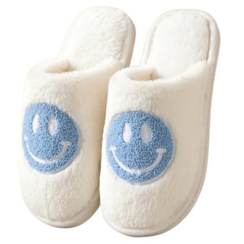 Pantuflas Blancas Carita Feliz Celeste