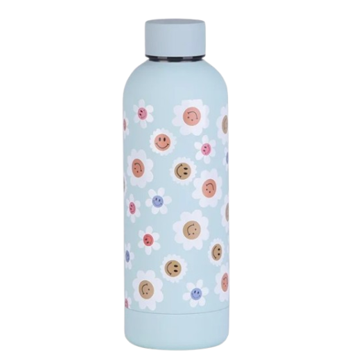 Termo Acero Inoxidable, Color Celeste Con Diseño "Floral"500Ml