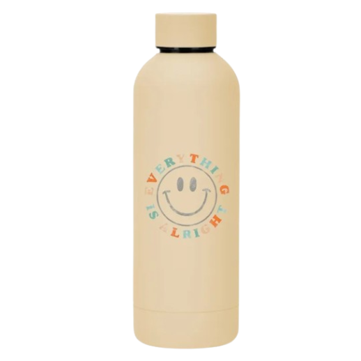 Termo Acero Inoxidable, Color Beige Con Diseño Carita 500Ml