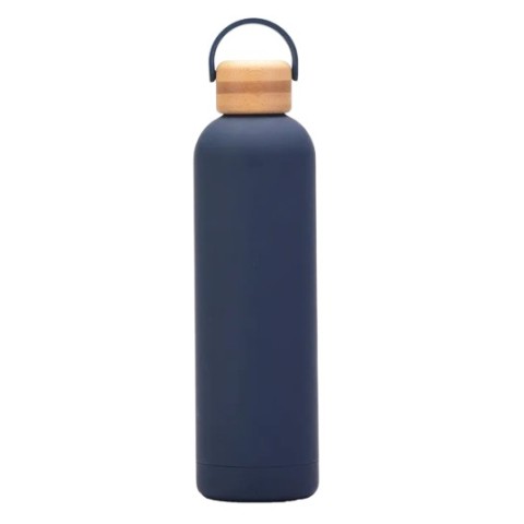 Termo Acero Inoxidable, Azul Índigo Con Tapón De Madera 1 Lt