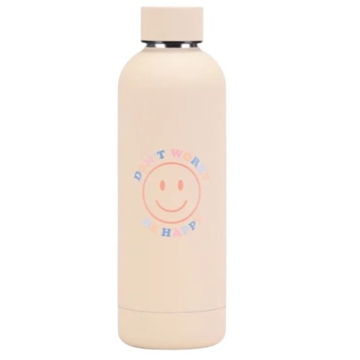 Termo Acero Inoxidable, Color Rosa Con Diseños "Don'T Worry Be Happy" 500Ml