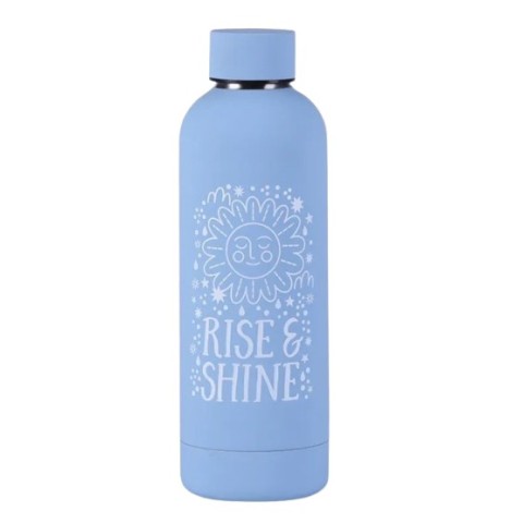 Termo Acero Inoxidable, Color Celeste Con Diseño "Rise & Shine" 500Ml