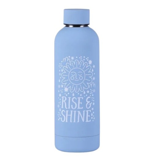 Termo Acero Inoxidable, Color Celeste Con Diseño "Rise & Shine" 500Ml