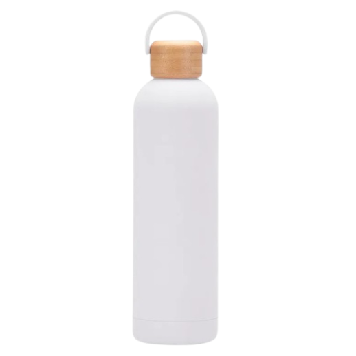 Termo Acero Inoxidable Blanco Con Tapón De Madera 1 Lt